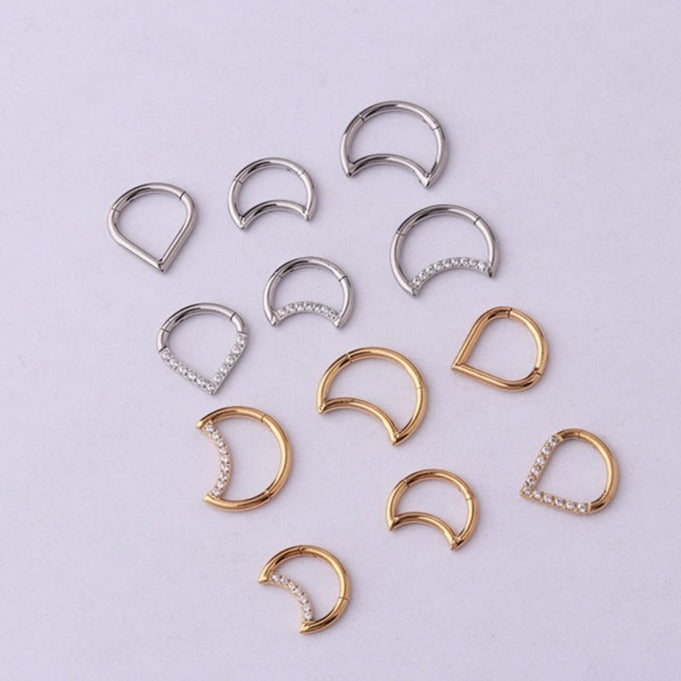 1.2mm Moon CZ | Stainless Steel Seamless Clicker Ring 16G Gauge