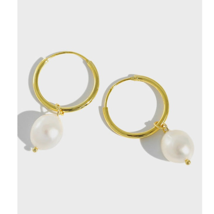 Pearl Hoops in Sterling Silver