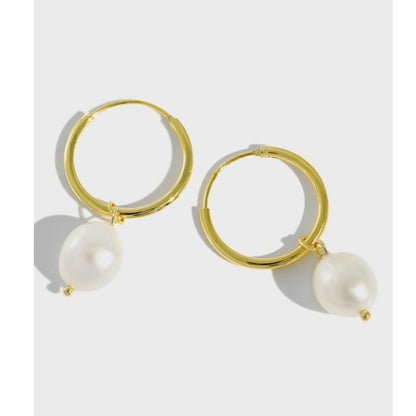 Pearl Hoops in Sterling Silver