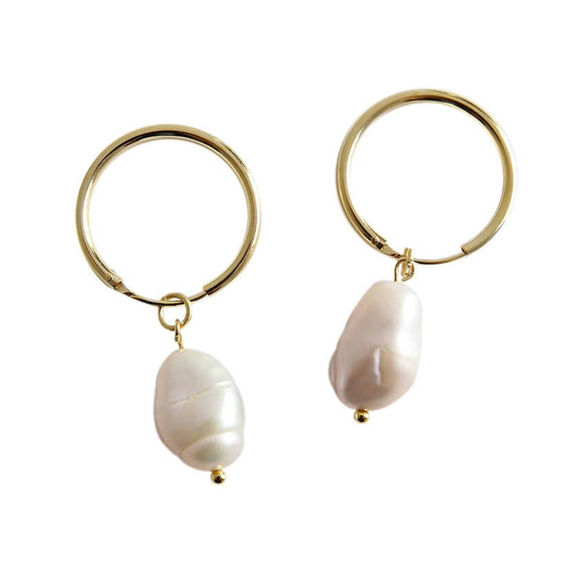 Pearl Hoops in Sterling Silver