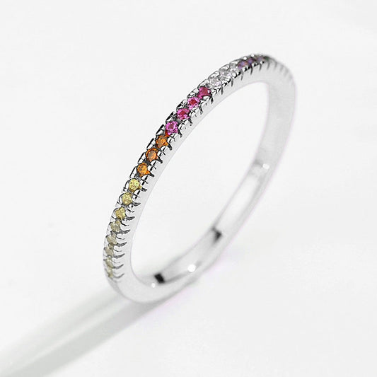 Rainbow Micropave Half Eternity Ring in Sterling Silver
