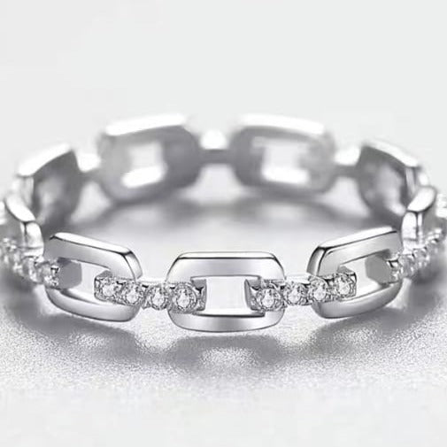 Sterling Silver Cubic Zirconia Link Chain Minimalist Ring