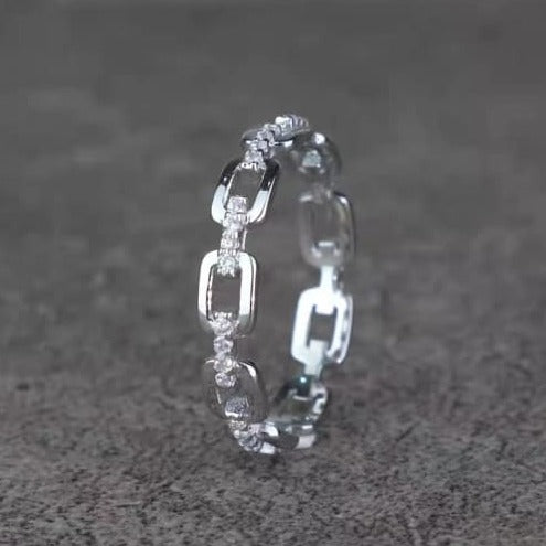 Sterling Silver Cubic Zirconia Link Chain Minimalist Ring