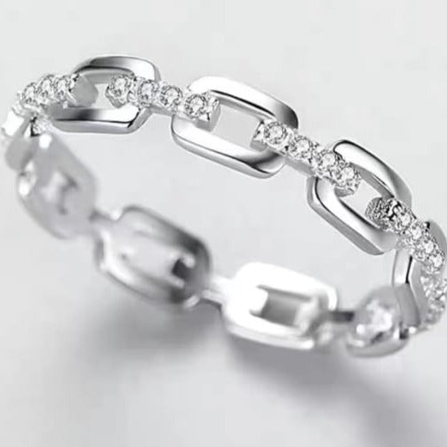 Sterling Silver Cubic Zirconia Link Chain Minimalist Ring