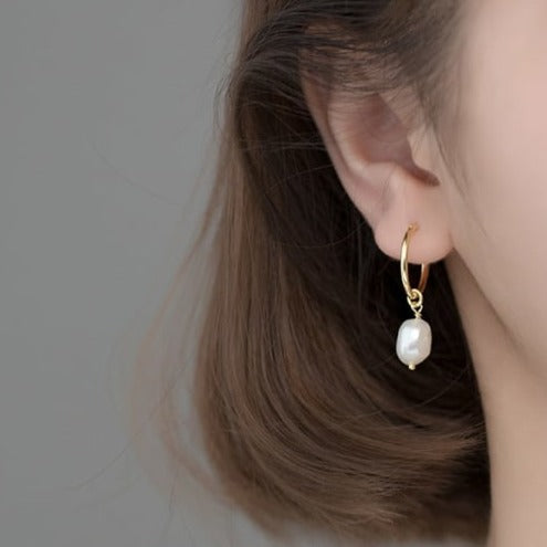 Pearl Hoops in Sterling Silver