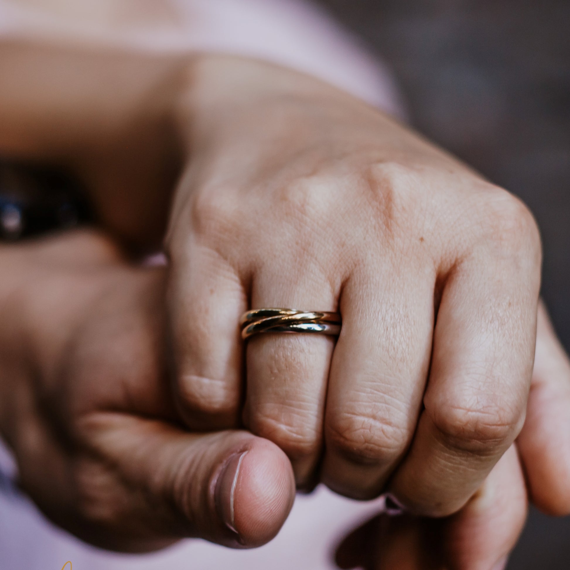 Russian ring style silver, rose gold and yellow gold interlocking ring made from 18ct pure gold plated stainless steel.