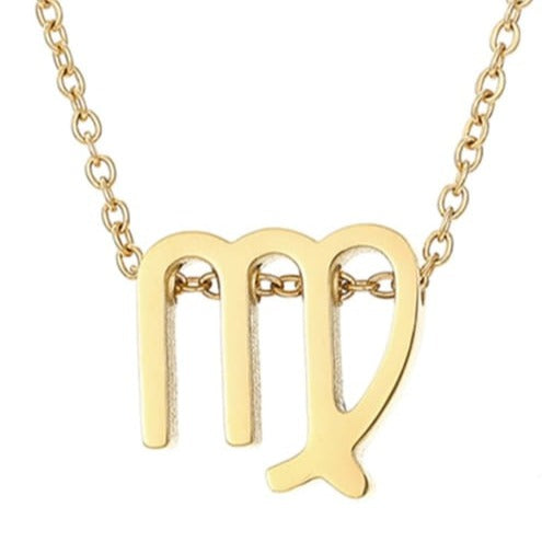 Virgo Stainless steel pure 18ct gold plated zodiac horoscope minimalist necklace
